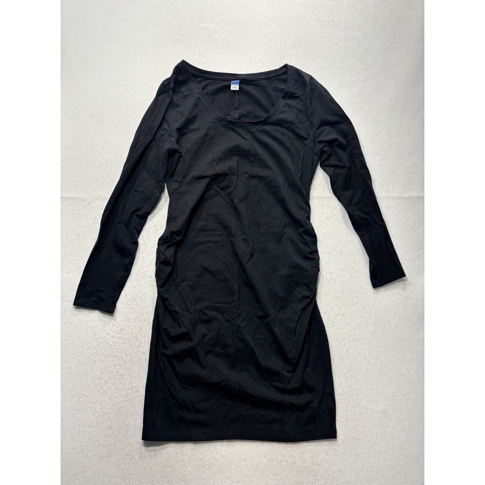 Old Navy Maternity Dress Womens Large Black Ruched Bodycon Long Sleeve 1166